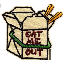 Retro Eat Me Out Take Out Food Funny 3in Patch Iron / Sew-On