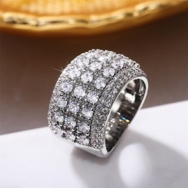 925 Sterling Silver Shiny Full Diamond Gemstone Ring 18K Oval Cut Cubic Zirconia Promise Cocktail Rings CZ Diamond Multi Row Ring Eternity Engagement Wedding Band Ring for Women Z.87 (US Code 7)