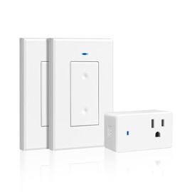 Remote Control Outlet Wireless Light Switch, Expandable and Removable Remote Outlet Switch Kit for Lamps, Fan, Home Appliance, 100ft RF Range, No Wiring, FCC Listed (2 Controllers + 1 Outlet)