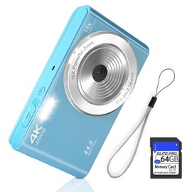 Digital Camera, FHD 4K 44MP Digital Camera for Teens Video Camera with 64GB SD Card 16X Digital Zoom, Compact Point and Shoot Camera Portable for Kids Boys Girls Teens Students Seniors (Blue)