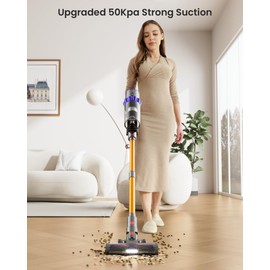 Cordless Vacuum Cleaner,600W 50KPA 65Mins Self-Standing Vacuum Cleaners for Home, Stick Vacuum Cordless with Wall Mount Charging, LED Display, Upgraded Roller Brush for Carpet,Pet Hair,Hardwood Floor