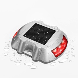 JIGUOOR Solar Deck Lights LED Driveway Lights Solar Powered Dock Light Outdoor IP68 Waterproof Road Markers for Step Sidewalk Stair Boat Garden Ground Pathway Yard (Red, 1 Pack)