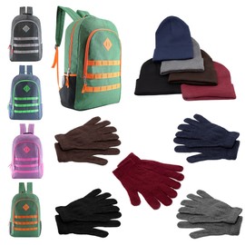 Bulk Case of 12 Backpacks and 12 Glove Hat Sets - Wholesale Care Package - Emergencies, Homeless, Charity