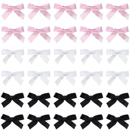 PPhtony Mini Hair Bow Clips 60Pcs Mixed Color Small Cute Satin Hair Ribbon Bowknot Barrettes Pins Claws for Women Girls Teens Braids Hair Decoration (Black, White, Pink)