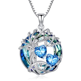 TOUPOP December Birthday Gifts for Women 925 Sterling Silver Tree of Life Blue Topaz Opal Necklace with January Birthstone
