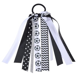Soccer Pony Ribbon Hair Streamer Elastics Ponytail Holder Hair Bow Scrunchies Hair Ties Band Soccer Hair Decor Accessories for Cheerleader Girls Soccer Moms Player Women Gift