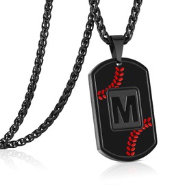 GWIZJ Baseball M Letter Initial Necklace for Men Boys, Dog Tag Pendant Chain Gifts Teen Teenage Son Boyfriend Him Stuff Gear Charm Accessories Sports Athletes Jersey Stainless Steel Jewelry Black