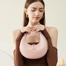 2023 New Ladies Genuine Leather Shoulder Handle Underarm Crescent Bag, Y2k Fashionable Adjustable Moon Bag With Handle. (black)