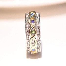 Fashion 18k Gold Ruby Sapphire Ring 925 Sterling Silver Shiny Full Diamond Ring Cubic Zirconia Promise Rings CZ Diamond Multi Row Ring Eternity Engagement Wedding Band Ring for women, US Code 8,