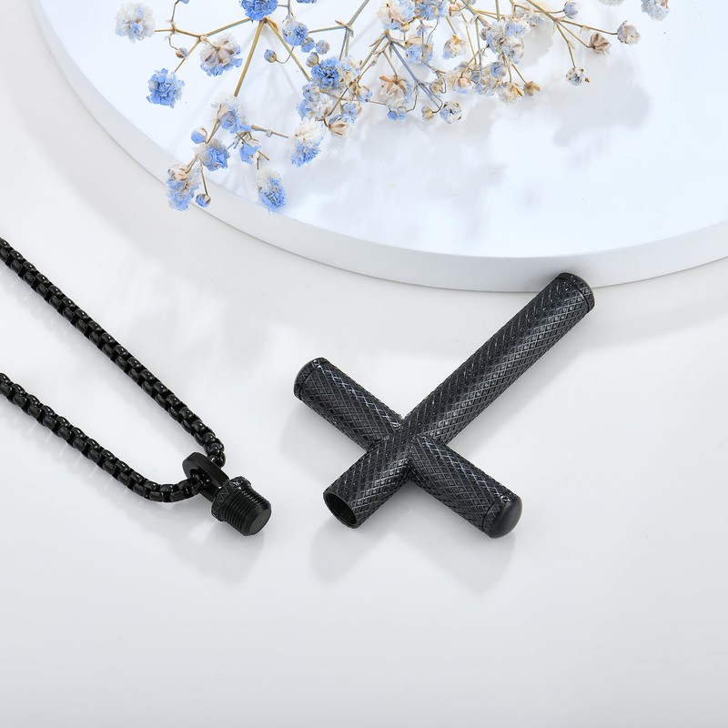 FYNSBLE Urn Cross Necklace Stainless Steel Lager Cross Pendant Necklace