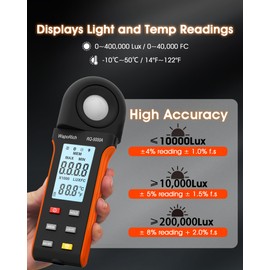 Luxmeter Light Meter, WapoRich Light Meter Digital Illuminance Light Meter Measure 1~400,000Lux/FC with Ambient Temperature Backlight for Photography, Plants (RQ-5000A)