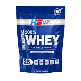 HS HERO SPORT Proteina Vainilla 495g. 25g de Whey Protein por Porción y 5.6g de BCAA's, 15 Porciones, 0 Sugar Adder, Endulzado con Monk Fruit, NON GMO, GLuten Free, Bottle Free.