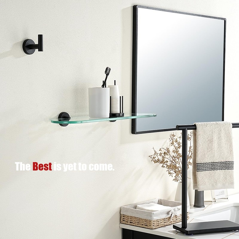 JQK Bathroom Glass Shelf Black, Tempered Glass Shower Storage 20