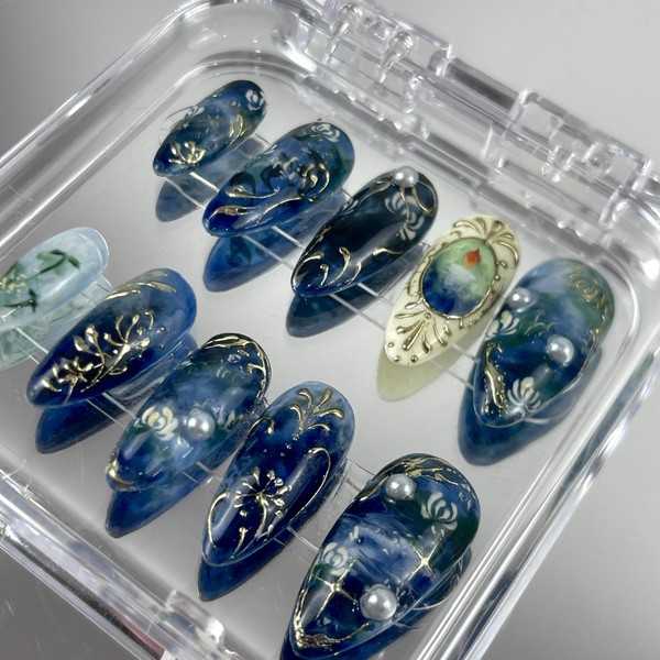 Royal Midnight, Custom Press On Nails, Handmade Nails, Stiletto Nails,