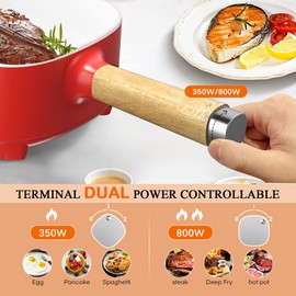Audecook Hot Pot Electric 2L, Cermic Glaze Non-Stick Frying Pan 8 Inch, Portable Travel Cooker for Ramen/Steak/Fried Rice/Oatmeal/Soup, with Dual Power Control (Silicone Spatula Included)