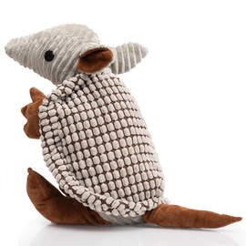 Hollypet Plush Dog Squeaky Toy Stuffed Armadillo Animal Pet Puppy Chew Toys with Clean Teeth for Small Medium Large All Breed Sizes Dogs, Gray, 10 in