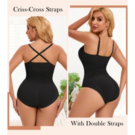 Miguofan Low Back Shapewear Bodysuit for Women Tummy Control, Deep V Seamless Sculpting Snatched Waist Body Suit Body Shaper (Black,Medium)