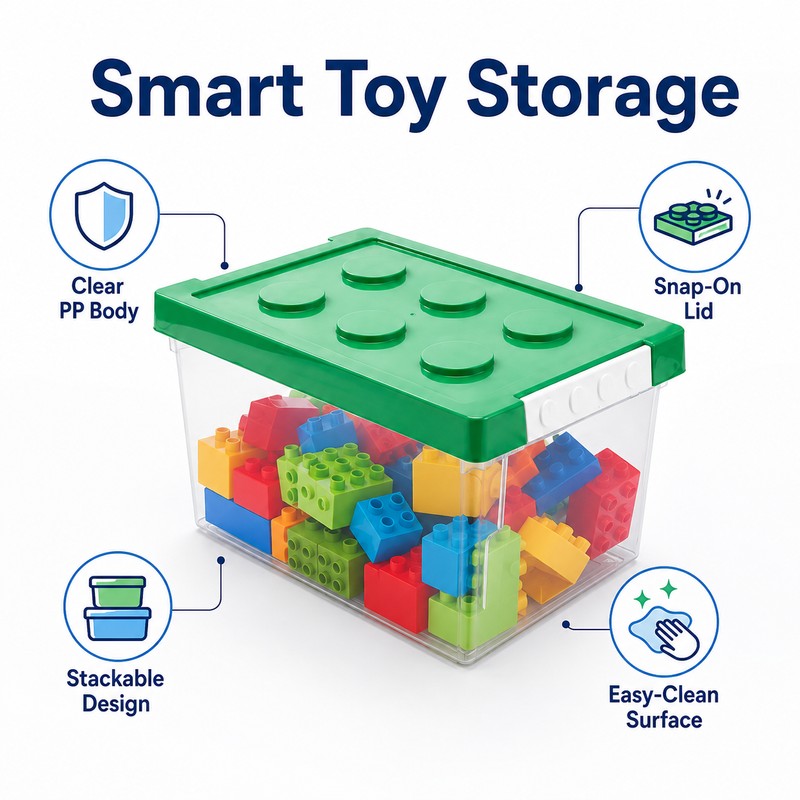 Building Blocks Storage Box for Kids - Transparent Stackable Organizer