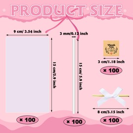 Wavwavw 100 Pcs Clear Rice Krispy Treat Bags with White Sticks Ribbon Stickers 2 Pcs Silicone Crispy Cereal Bar Mold for Rice Krispie Treats Gift Giving Bag Chocolate Dessert Party Packaging Supplies