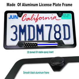 Aootf Police Thin Blue Line License Plate Frames- 2 Pack American Flag Matte Black Aluminum Patriotic Car Tag Cover Holder with Mount Screw Caps, Car Accessories for Officers Men Law Enforcement