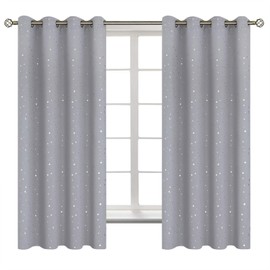 BGment Light Grey Star Blackout Curtains for Kid's Bedroom - Grommet Thermal Insulated Room Darkening Printed Curtains for Living Room, Set of 2 Panels (52 x 63 Inch, Light Grey)