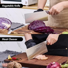 SHI BA ZI ZUO 8-inch Professional Cleaver - Stainless Steel Meat & Vegetable Knife with Non-stick Finish and Anti-slip Wooden Handle
