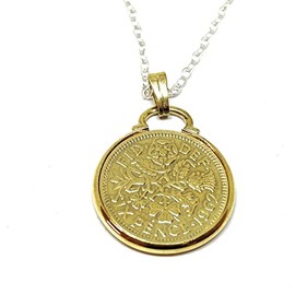 Cinch Pendant 1962 Lucky Gold Plated Sixpence Coin in a Gold Plated Mount 63rd Birthday plus a Sterling Silver 18in Chain