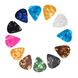 Guitar Picks, Set of 12, 4 Types, 0.02 inches (0.46 mm), 0.03 inches (0.71 mm), 0.03 inches (0.96 mm), 0.04 inches (1.2 mm), Each Thickness, Colorful, Colorful, Random Color