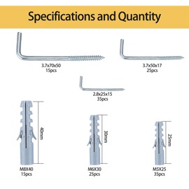 SYBDXJ Screw Hooks L Shape, 150 Pieces Hook Screws L Hooks, Picture Hooks for Screwing Assortment Set, L Right Angle Metal Screw Hooks for Hanging at Home, Workplace, Office