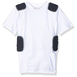 Cramer Lightning 5 Pad Youth Football Shirt with Integrated Rib, Spine and Clavicle Pads, Youth Football Padded Compression Shirt, Rib Protector Shirt, Padded Basketball Shirt, White, Youth Small