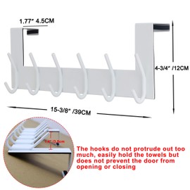 SKOLOO Over The Door Hook Hanger- 6 Hooks, Stainless Steel Door Hook, Over Door Rack for Hanging Coats Clothes Hats Robes, White