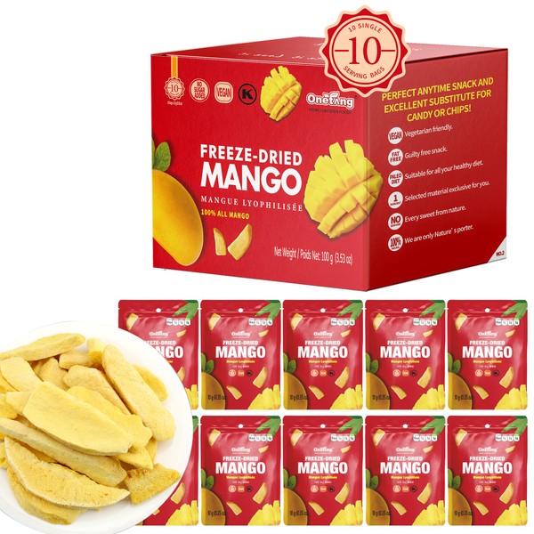 ONETANG Freeze-Dried Fruit Mango Chips, 10 Pack Single-Serve Pack, Non