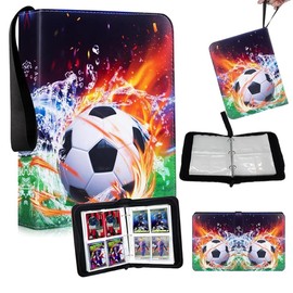 Kinfezlon Football Scrapbook, 50 Pages 400 Cards Capacity Scrapbook Football Cards, Trading Card Album with Zip and Handle Loop, Large Sports Cards Book, 3 Rings Cards Folder Binder