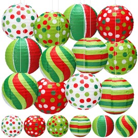 Rossesay 12 Pcs Red and Green Paper Lantern 8 Inch Christmas Hanging Lantern Indoor Outdoor Decorative Round Hanging Decor Ornaments for Holiday Xmas Party Baby Shower Birthday