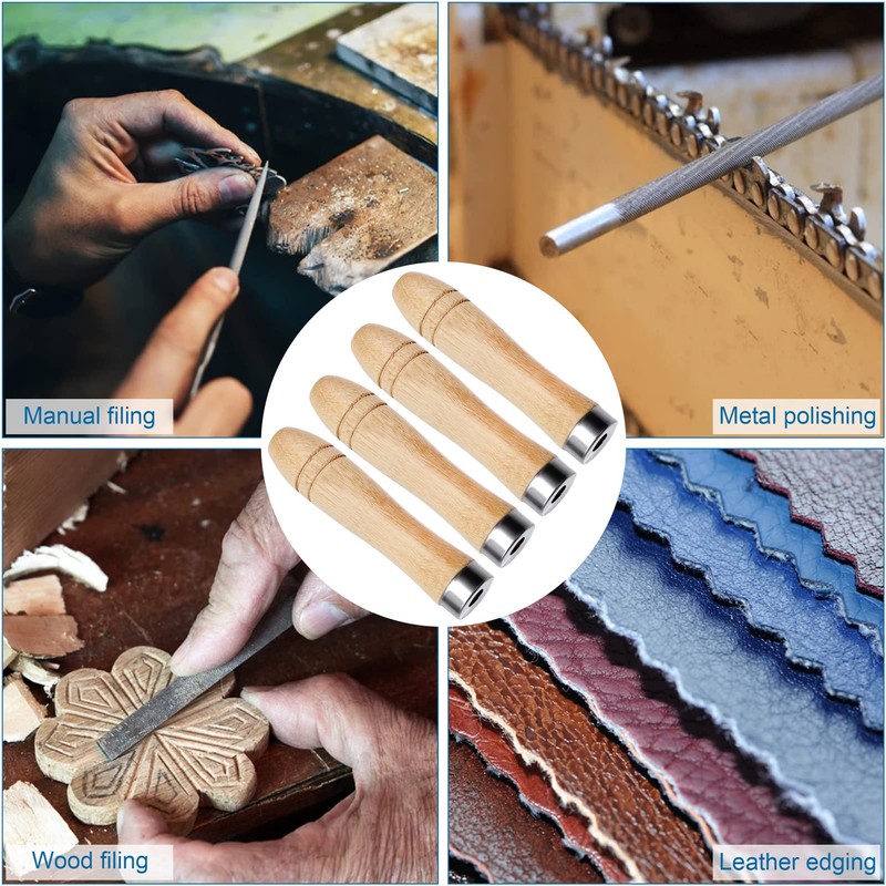 10Pcs Wooden File Handle, Safety File Handle with Metal Safety