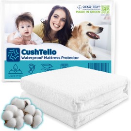 CushTello™ 100% Waterproof Mattress Protector Twin XL - Cotton Blend 180gsm Twin XL Waterproof Mattress Protector - Soft & Breathable Twin XL Mattress Protector Waterproof - Mattress Cover Twin XL