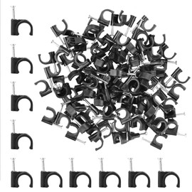 100 Pcs Round Black Cable Clips, Cable Tacks,Wire Clips,For Cables 7mm, Skirting Wire Nail Clips, Cable Tacks for Ethernet, Electrical Cables, Wires