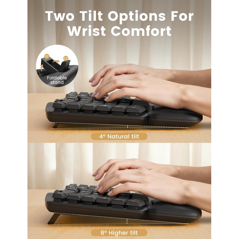 Quiet Wireless Keyboard and Mouse Combo,30dB Silent Ergonomic Full-Size Keyboard