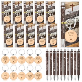 Lincia 90 Pcs Christian Gifts 30 Bible Verse Pens 30 Wooden Religious Keychains 30 Cross Bookmarks Inspirational Bamboo Pens Church Gifts Bulk for Employee Coworker Christmas Sunday School Favors