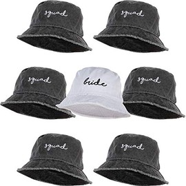 Funky Junque Vintage Embroidered Bucket Hat for Women Bundle: 1 Bride & 6 Squad (7 Pack)