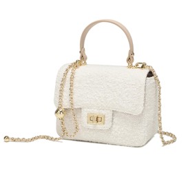 La Closet Horn 99-3011 2-Way Tweed Bag, Genuine Leather Handle, Chain, Women's, Shoulder Bag, Handbag, Imai Bag, white