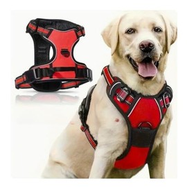 Reflective No-Pull Dog Harness & Retractable Leash Combo - Adjustable Padded Vest with Dual Leash Clips for Training and Walking - Durable for Small, Medium, Large Dogs (Red, Small)