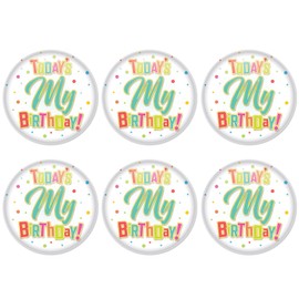Beistle 6 Piece Today's My Birthday Pinback Button Badge Pins for Party Favors Supplies, 2", White/Multicolored