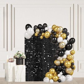 Black Shimmer Wall Backdrop 12 Panels Cover 4 x 3 Ft, Photo Backdrops for Wedding,Anniversary,Birthday,Party Decoration