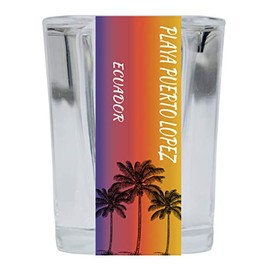 R and R Imports Playa Puerto Lopez Ecuador 2 Ounce Square Shot Glass Palm Tree Design 4-Pack