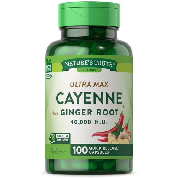 Nature's Truth Cayenne Pepper Capsules | 40,000 HU | 100 Count | with Ginger Root | Non-GMO & Gluten Free Supplement