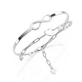 Women's Infinity Bracelet 925 Sterling Silver with Zirconia | Silver Bracelet with Infinity Sign and Heart | Bracelet and Bangle in One, Sterling Silver, Cubic Zirconia