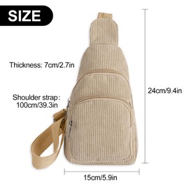 GIDWRIY Women's Corduroy Chest Bag, Sling Bag, Women's Chest Bag, Shoulder Bag, Anti-Theft, Security Bag, Travel, Crossbody Bag for Hanging, Shoulder Bag, Elegant Belt Bag, khaki