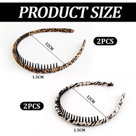 Pack of 4 Fabric Headbands, Non-Slip Headbands, Women's Hair Bands, Fashionable Headbands, Retro Headbands, Leopard Print Headbands, Clothing Accessories