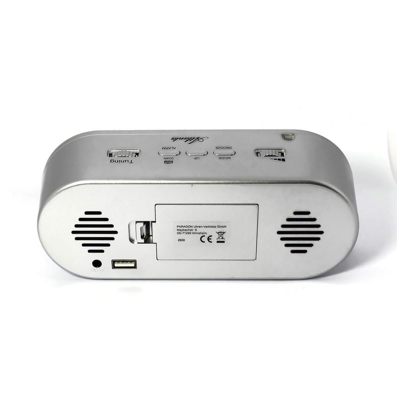 Atlanta Digital-Wecker LED Anzeige mit Radio Temperatur Hygrometer Eckig Silber